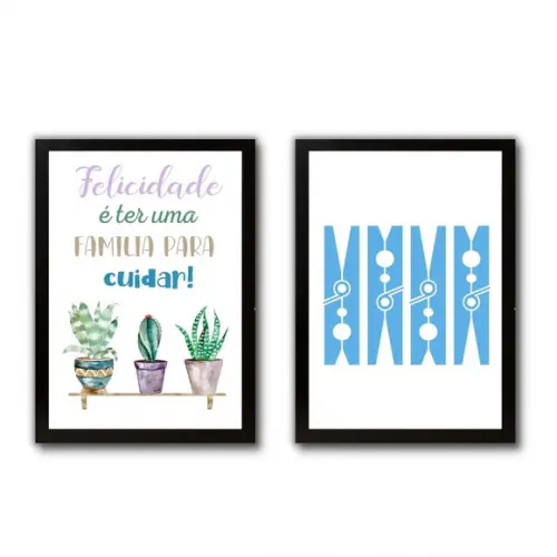 conjunto de quadrinhos p/ decorar lavanderia frases 30x40cm