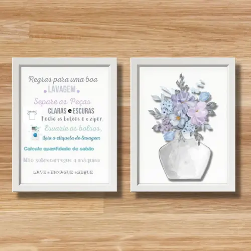Conjunto de Quadros de Lavanderia c/ Frase Divertida 30x40cm