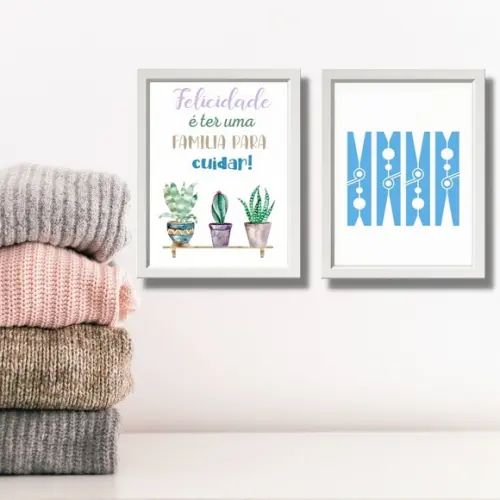conjunto de quadrinhos p/ decorar lavanderia frases 30x40cm