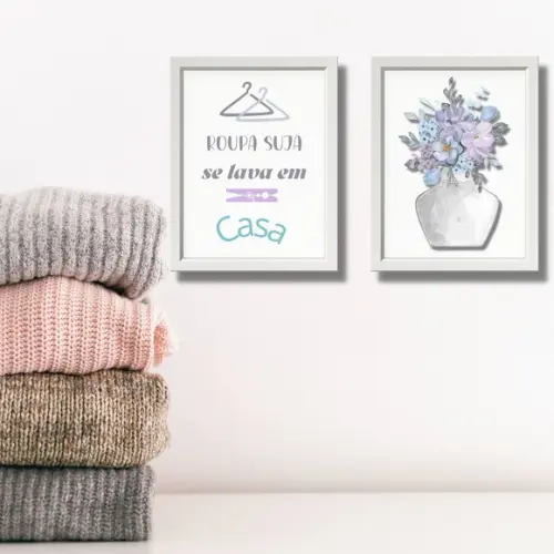 conjunto de quadros de lavanderia c/ frase divertida c/vidro