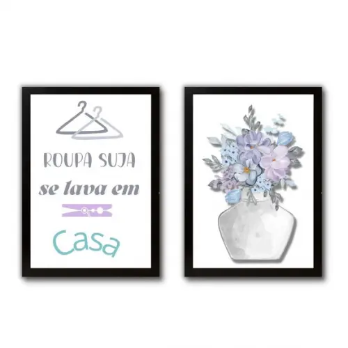 conjunto de quadros de lavanderia c/ frase divertida c/vidro