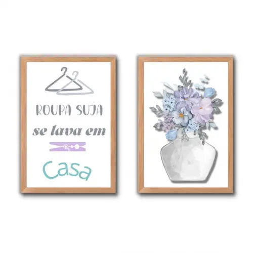 conjunto de quadros de lavanderia c/ frase divertida c/vidro