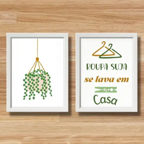 Conjunto de Quadros Quadros Lavanderia Frases Humor 30x40cm
