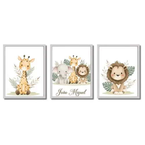 Conjunto de Quadros Safari Baby - Proteção Vidro e Madeira