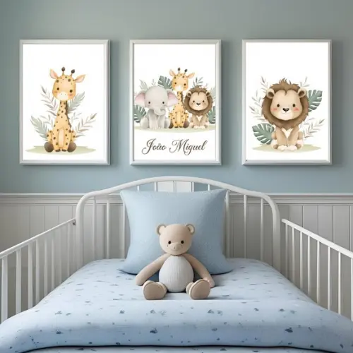Conjunto de Quadros Safari Baby - Proteção Vidro e Madeira