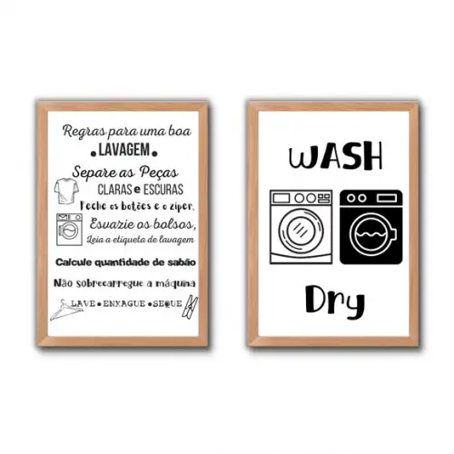 Conjunto Quadros Regras da Lavanderia com Moldura 30x40cm