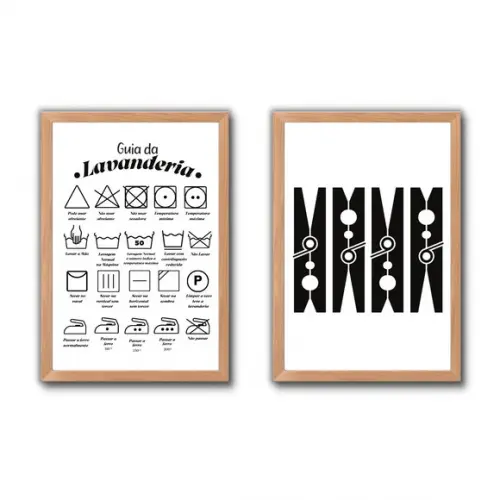 Conjunto Quadros Regras da Lavanderia com Moldura e Vidro