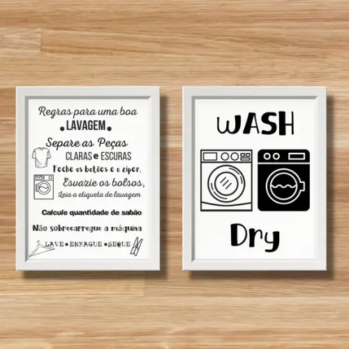 Conjunto Quadros Regras da Lavanderia com Moldura 30x40cm