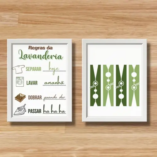 Conjunto Quadros Regras da Lavanderia Divertidos 30x40cm