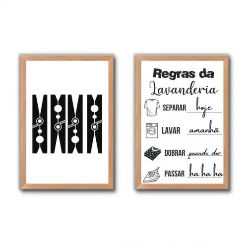 Conjunto Quadros Regras da Lavanderia Frases Divertidas30x40