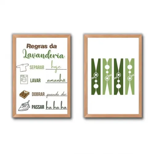 Conjunto Quadros Regras da Lavanderia Divertidos 30x40cm