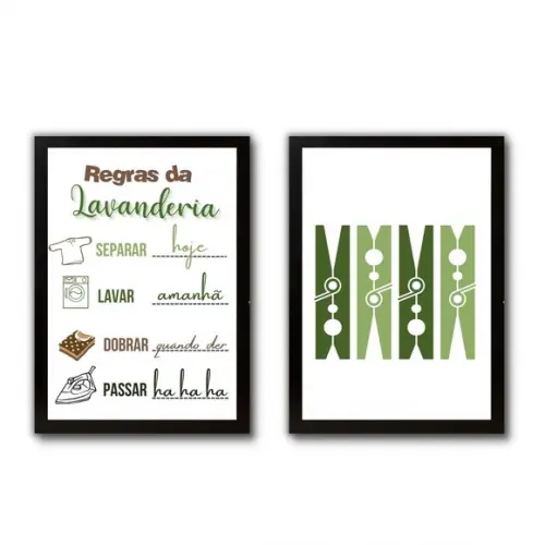 Conjunto Quadros Regras da Lavanderia Divertidos 30x40cm