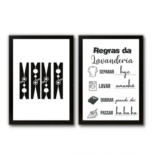 Conjunto Quadros Regras da Lavanderia Frases Divertidas30x40