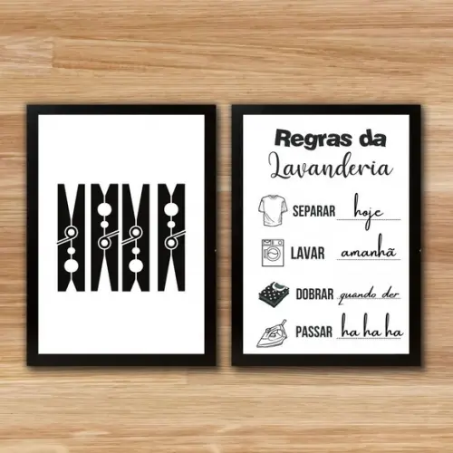 Conjunto Quadros Regras da Lavanderia Frases Divertidas30x40