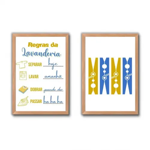Conjunto Quadros Regras da Lavanderia Frases Divertidas30x40