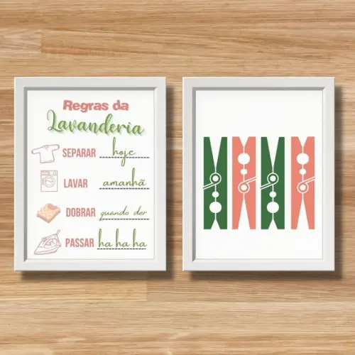 Conjunto Quadros Regras da Lavanderia Frases Humor 30x40cm