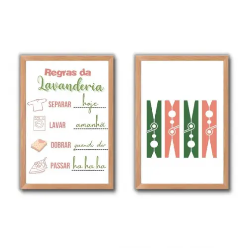 Conjunto Quadros Regras da Lavanderia Frases Humor 30x40cm