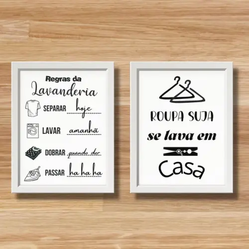 conjunto quadros regras da lavanderia moldura e vidro 30x40
