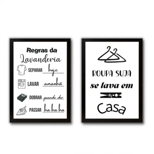 conjunto quadros regras da lavanderia moldura e vidro 30x40
