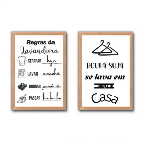 conjunto quadros regras da lavanderia moldura e vidro 30x40