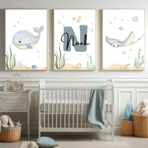 Decoração Infantil Tema Fundo do Mar | Kit com 3 Quadros