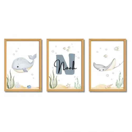 Decoração Infantil Tema Fundo do Mar | Kit com 3 Quadros