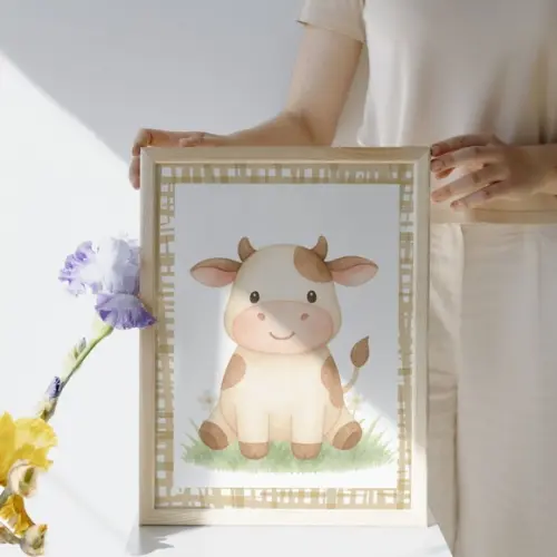 Decoração Quarto Bebê Fazendinha Aquarela Kit Quadros Vidro