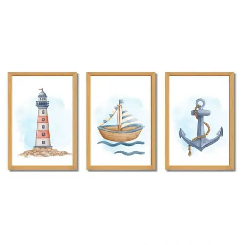 Decoração Quarto Bebê Marinheiro Kit 3 Quadros
