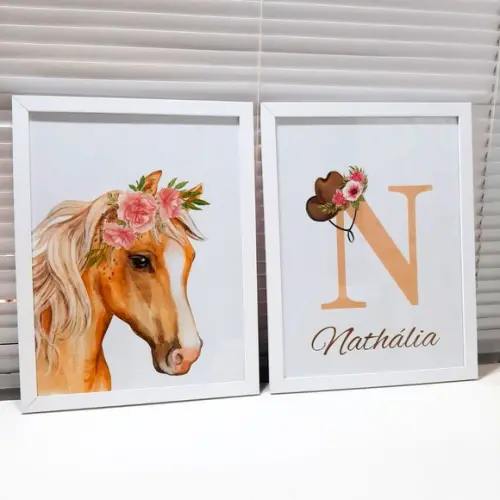 Decoração Quarto Menina Quadro Cavalo Personalizado 33x43 cm