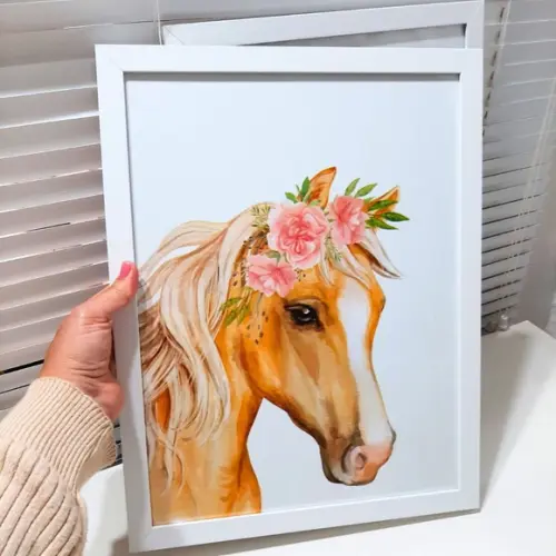 Decoração Quarto Menina Quadro Cavalo Personalizado 33x43 cm