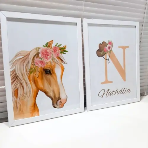 Decoração Quarto Menina Quadro Cavalo Personalizado 33x43 cm