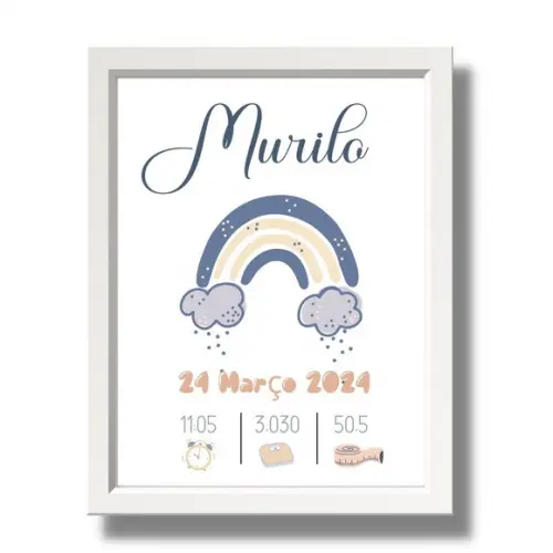 Editar Quadro de Nascimento Azul Moldura com Vidro 33x43cm