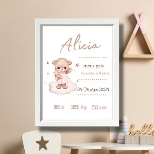 Editar Quadro de Nascimento Informações do Bebe 33x43cm
