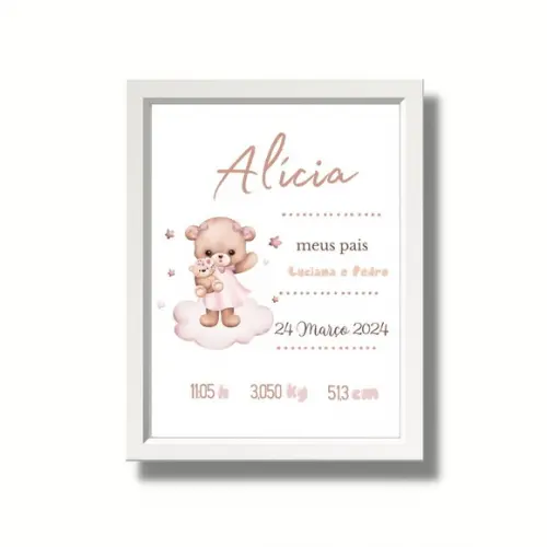 Editar Quadro de Nascimento Informações do Bebe 33x43cm