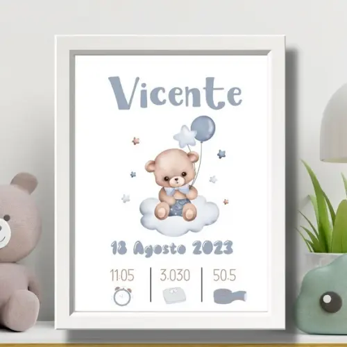 Editar Quadro de Nascimento Menino Moldura com Vidro 33x43cm