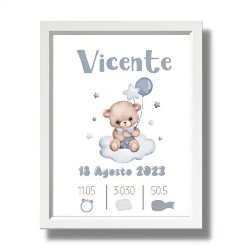 Editar Quadro de Nascimento Menino Moldura com Vidro 33x43cm