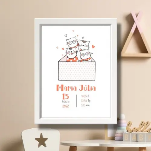 Editar Quadro de Nascimento Menina Moldura com Vidro 33x43cm