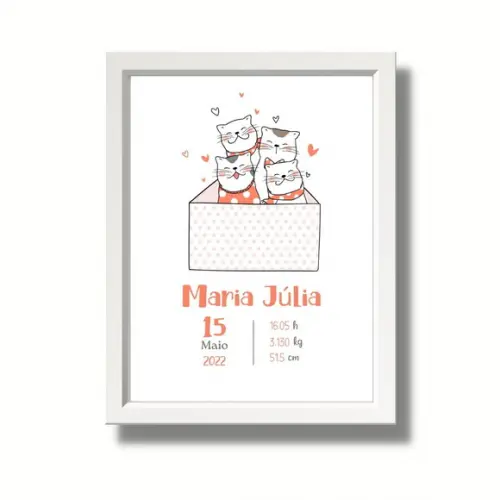 Editar Quadro de Nascimento Menina Moldura com Vidro 33x43cm