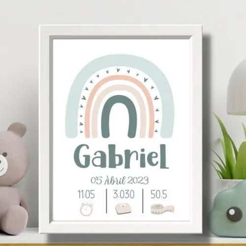 Editar Quadro de Nascimento Quarto de Bebe Azul Menino 33x43