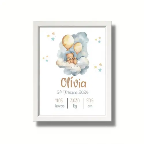 Editar Quadro de Nascimento Quarto de Menina Moldura 33x43cm