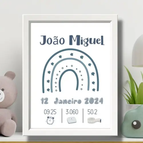 Editar Quadro Nascimento Informações do Bebe com Vidro 33x33