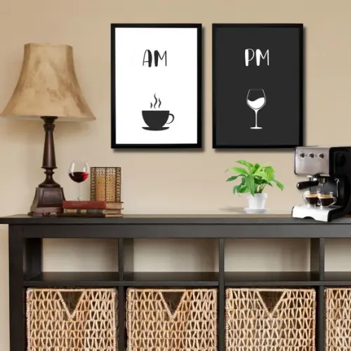jogo 2 quadros decorativo café/ vinho 20x30 moldura/vidro