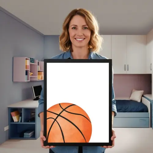 Jogo de Quadros Basquete Decoração Moderna Moldura Madeira