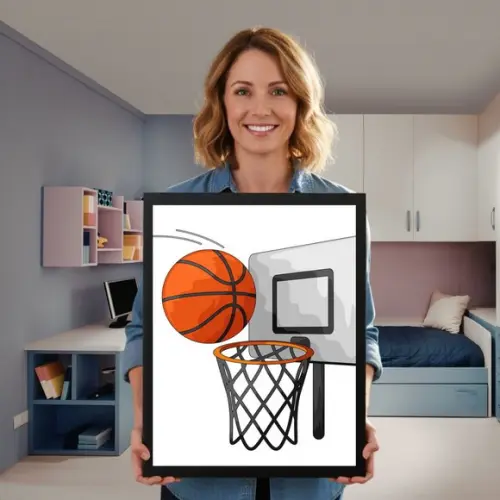 Jogo de Quadros Basquete Decoração Moderna Moldura Madeira
