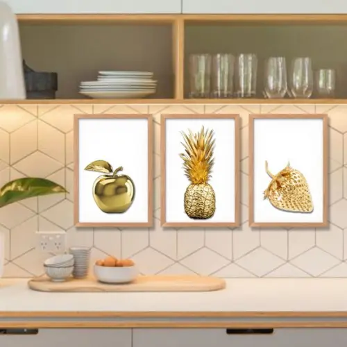 Jogo de Quadros Decorativo pra Cozinha com Moldura e Vidro