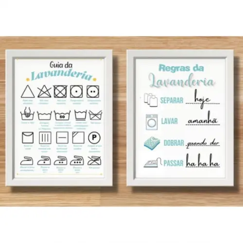 Kit 2 Quadro Area Lavanderia 20x30 Moldura com Vidro
