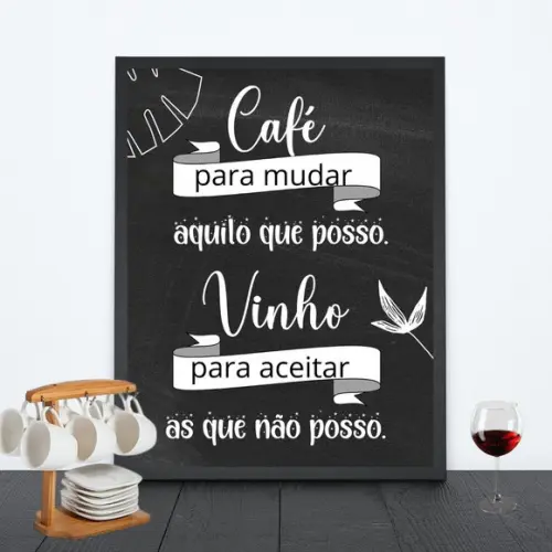 Kit 2 Quadros Cantinho do Café Bar Vinho Taça 30x40 c/ Vidro