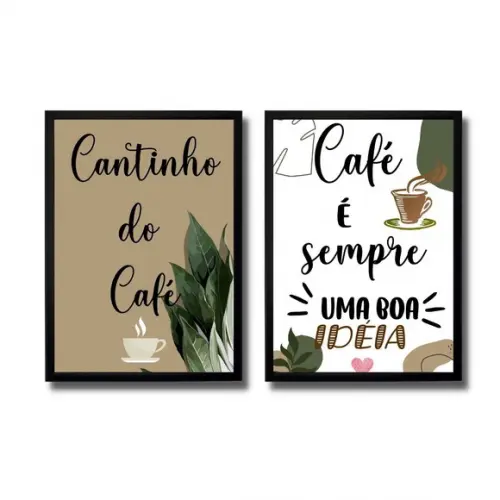 Kit 2 Quadros Cantinho do Café com Moldura e Vidro 30x40cm