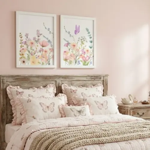 Kit 2 Quadros Decorativo Floral Delicado Moldura com Vidro