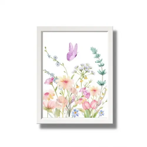 Kit 2 Quadros Decorativo Floral Delicado Moldura com Vidro